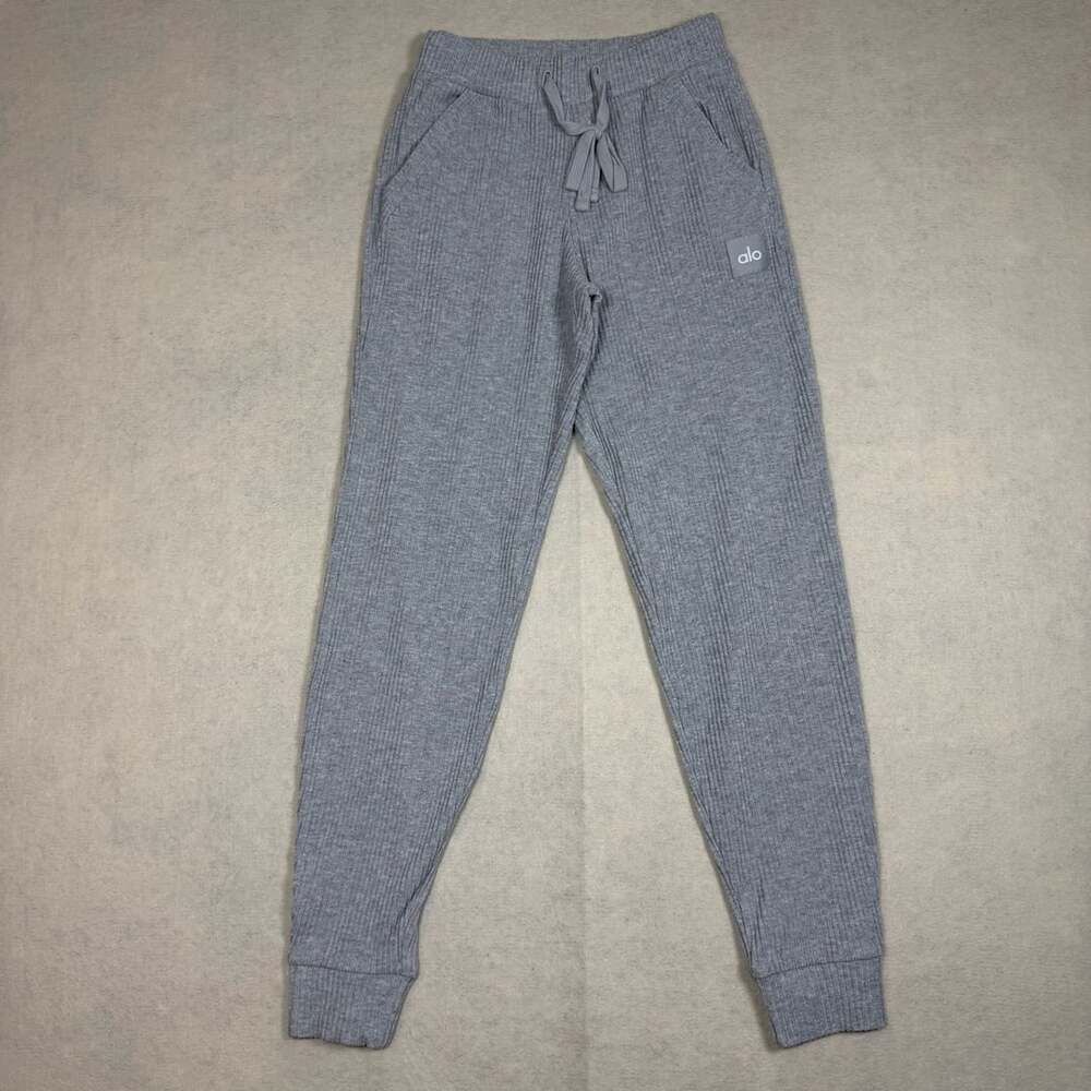Alo Yoga Muse Hoodie Jogger Set Womens XXS Athletic Heather Grey Ribbed Lounge - Picture 4 of 11
